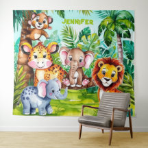 Cute Kids Safari Selva Animal Personalizado Nome