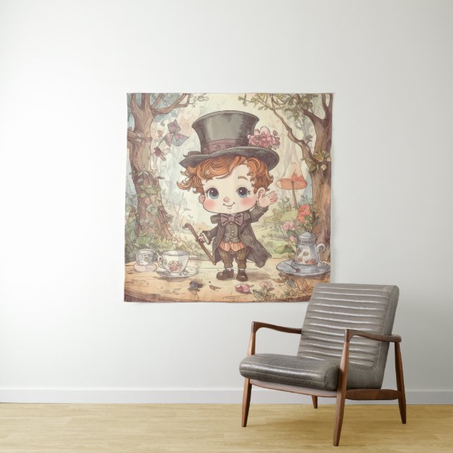 Tapete De Parede Cute Mad Hatter Whimsical Wonderland Woodland Art (In Situ)