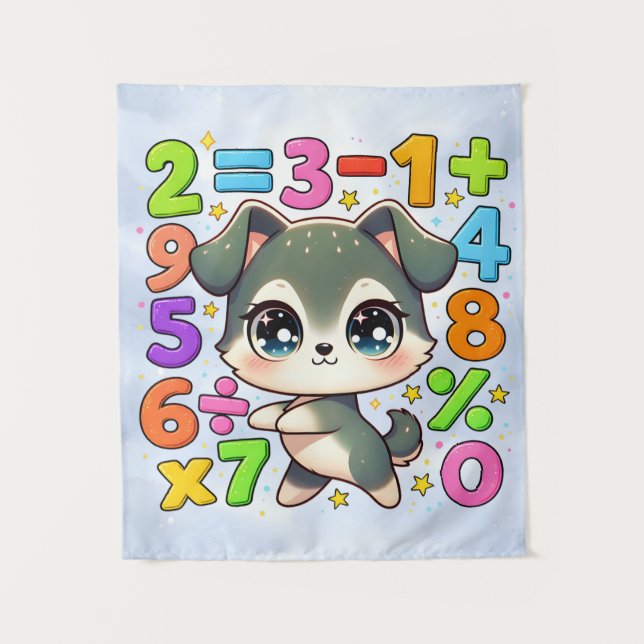 Tapete De Parede Cute Maths Puppy Numbers Poster for Kids (Frente)