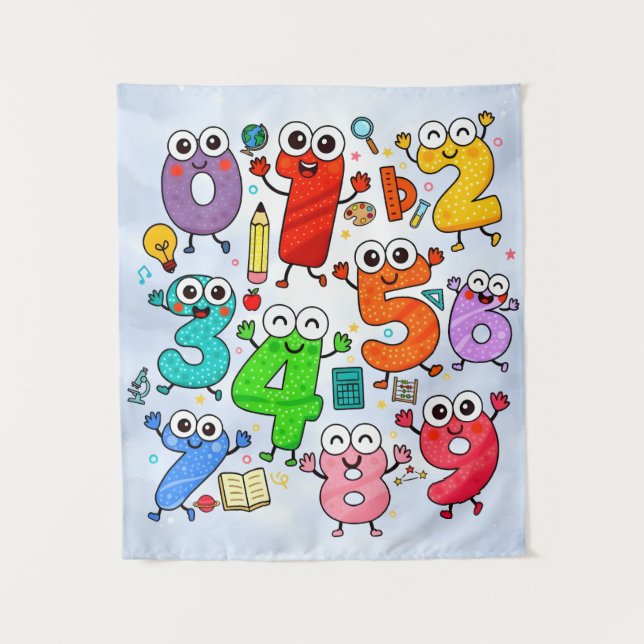 Tapete De Parede Cute Numbers Characters Maths Poster for Kids (Frente)