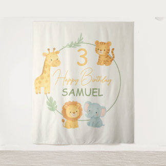 Tapete De Parede Cute Safari Animals Jungle Kids Birthday