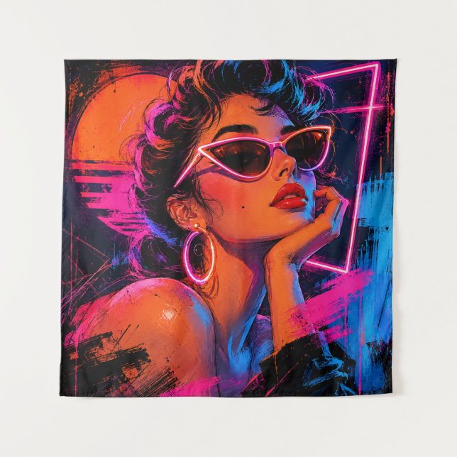 Tapete De Parede Dama Retro Neon (Frente)