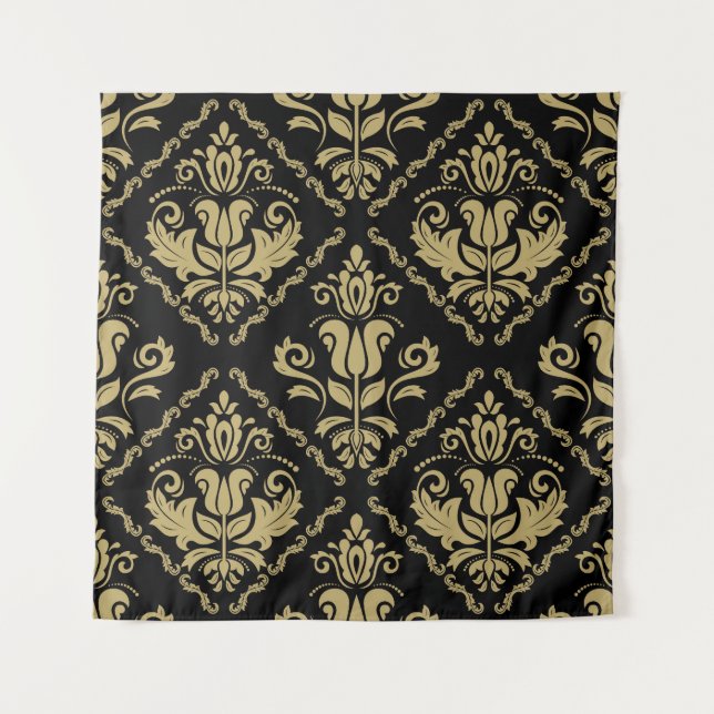 Tapete De Parede Damask Black Dourado: Ornament Clássico. (Frente)
