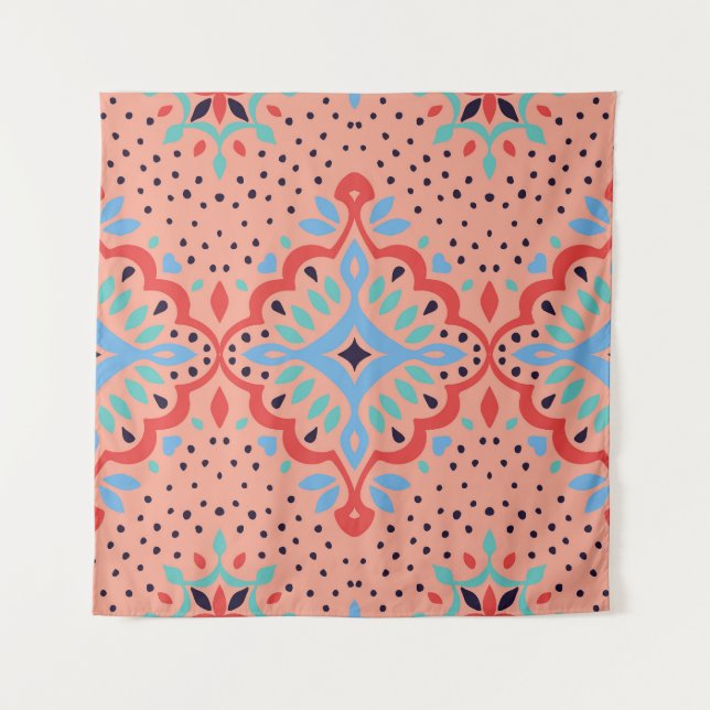 Tapete De Parede Dano oriental, padrão de cerâmica de Talavera. (Frente)