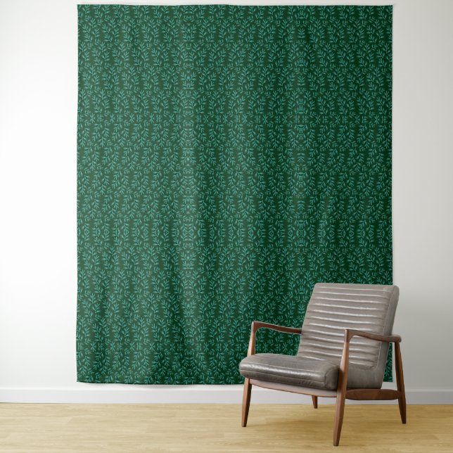 Tapete De Parede  Dark Green Background with Teal Botanical Leaves (In Situ)