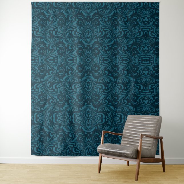 Tapete De Parede Dark teal floral damask pattern (In Situ)
