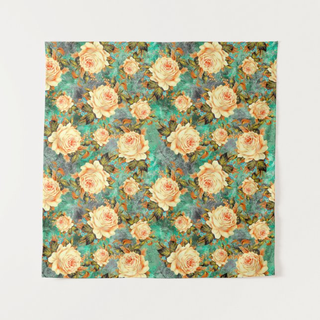 Tapete De Parede dark texture pattern with seamless floral rose flo (Frente)