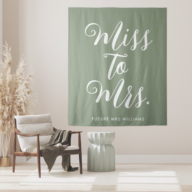 Tapete De Parede De Senhorita a Senhora Banner Prop Moderno para Ch (Sage Green Pretty and cute miss to mrs bachelor party welcome banner. perfect backdrop for selfies)