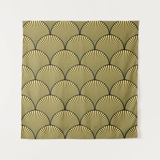 Tapete De Parede Deco de Arte Japonês: Black Dourado Design (Frente)