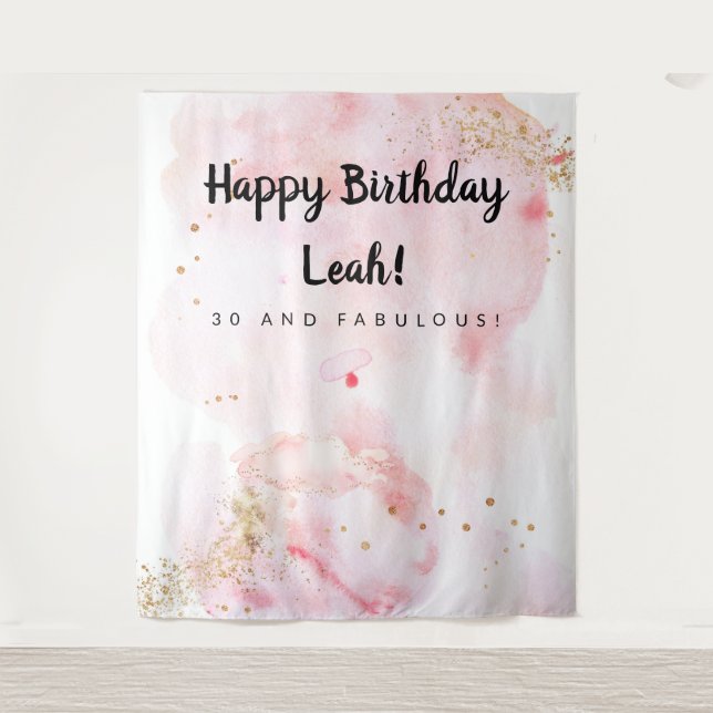 Tapete De Parede Decoração de 30º Aniversário, Fundo Rosa e Dourado (Frente)