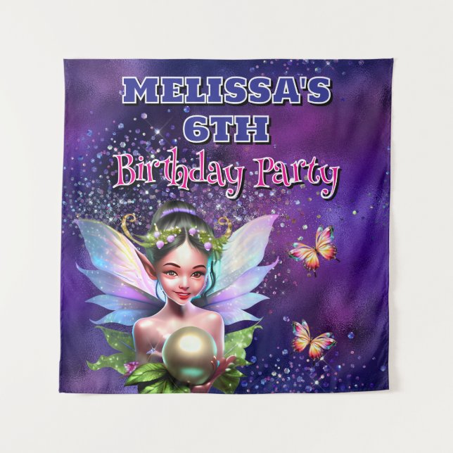 Tapete De Parede Decoração de fundo tema festa fadas meninas (Frente)
