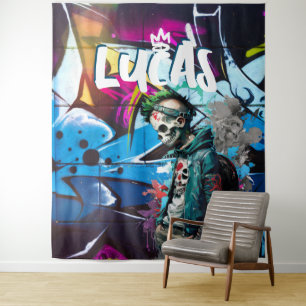 Tapete De Parede Decoração de Quarto Monograma Grafite Zumbi