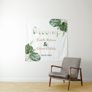 Tapete De Parede Decoração Tropical de Recepção Folhas Verdes de Mo