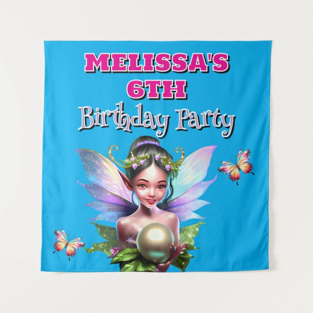 Tapete De Parede Decorações de festa com tema de fadas para anivers (Frente)
