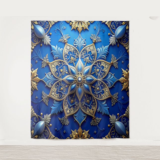 Tapete De Parede Decorative Blue Gold Holiday Backdrop (Frente)