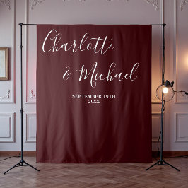 Tapete De Parede Deep Burgundy Script Minimalist Wedding Backdrop