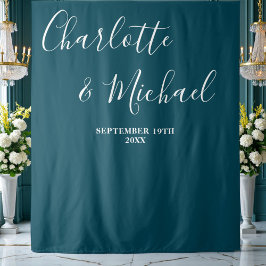 Tapete De Parede Deep Teal Script Minimalist Wedding Backdrop