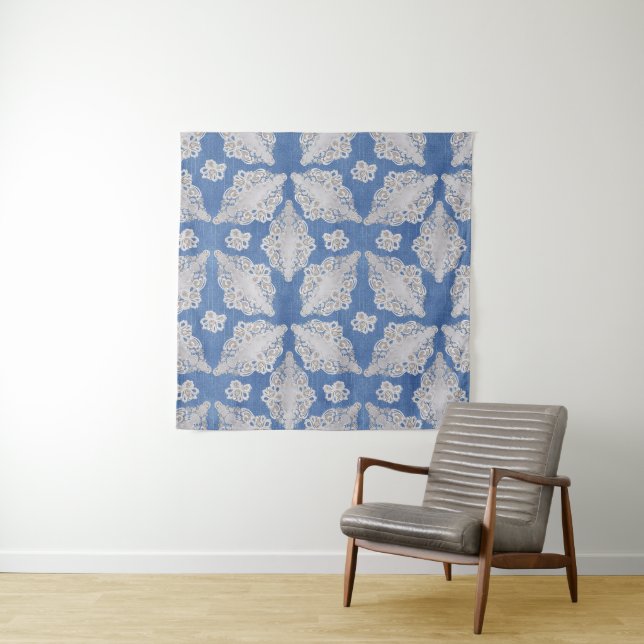 Tapete De Parede Denim com Renda Repetida (In Situ)