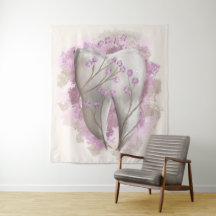 Dente e flores, pintura surrealista. Arte dentária