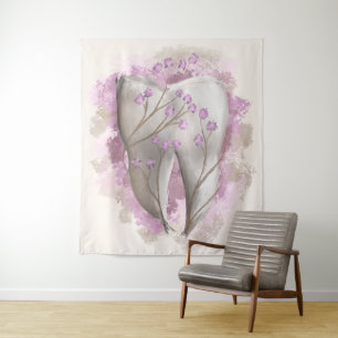 Tapete De Parede Dente e flores, pintura surrealista. Arte dentária