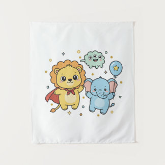 Tapete De Parede Desenho animado de leão e elefante amigos super-he