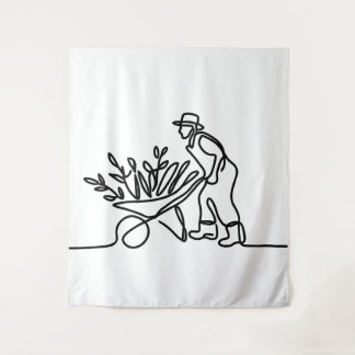 Tapete De Parede desenho de linha de um agricultor ou jardineiro