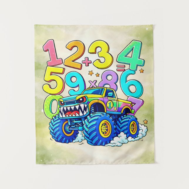 Tapete De Parede Desenho de Matemática de Caminhão Monstro do Dia d (Frente)