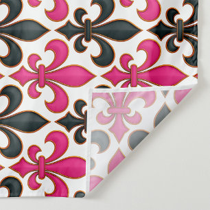 Tapete De Parede Desenho de padrão Barroco Preto Rosa Flor-de-lis