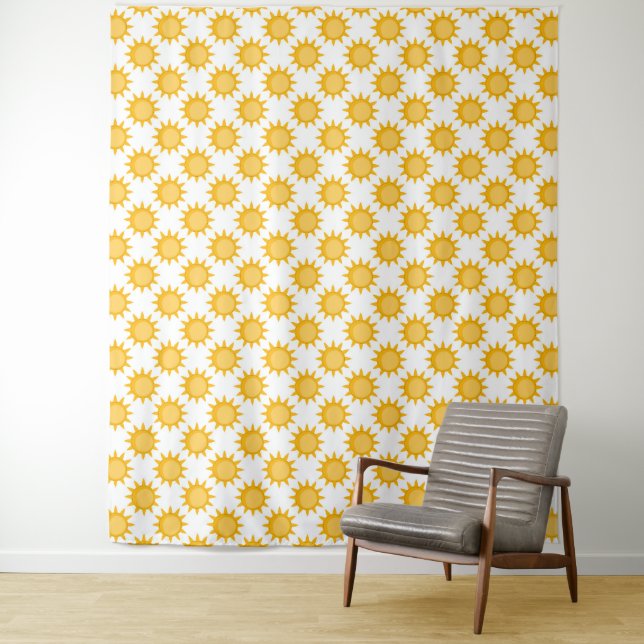 Tapete De Parede Desenho de padrão de sol radiante em branco (In Situ)