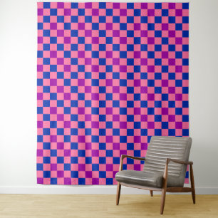 Tapete De Parede Desenho de padrão xadrez azul rosa roxo