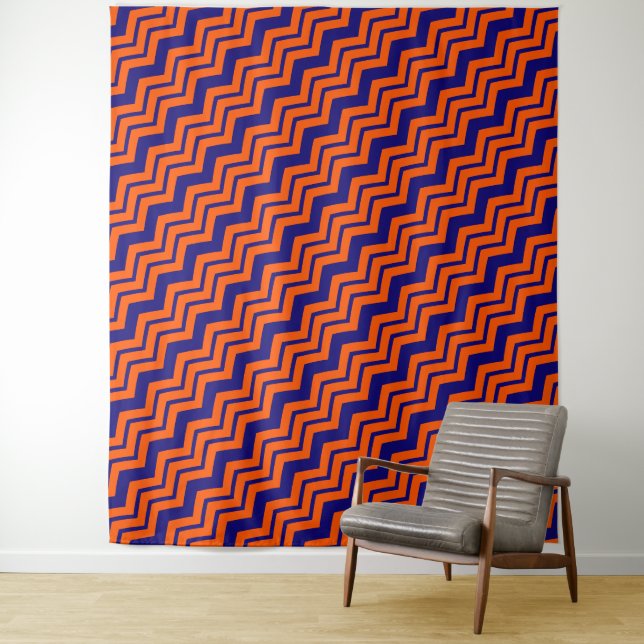 Tapete De Parede Desenho de Ziguezague Chevron Azul Laranja (In Situ)