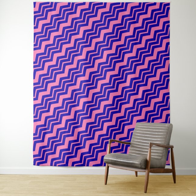 Tapete De Parede Desenho de Ziguezague Chevron Rosa Azul (In Situ)