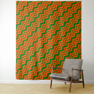 Tapete De Parede Desenho de Ziguezague Chevron Verde Laranja 