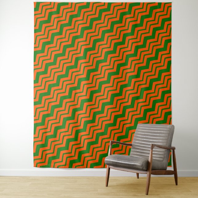 Tapete De Parede Desenho de Ziguezague Chevron Verde Laranja  (In Situ)