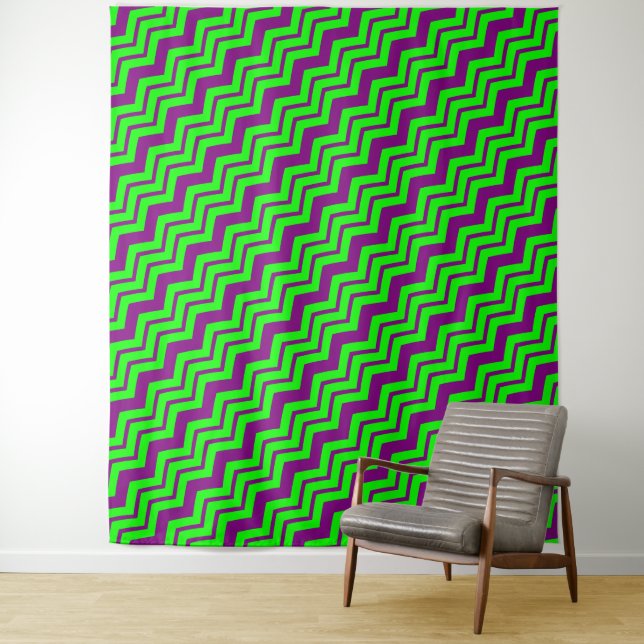 Tapete De Parede Desenho de ziguezague em chevron verde roxo (In Situ)
