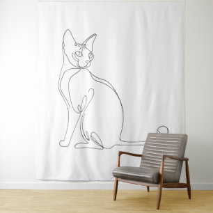 Tapete De Parede Desenho Minimalista de Gato Sphynx Desenhado à Mão