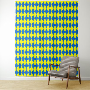 Tapete De Parede Desenho Xadrez Arlequim Amarelo Azul