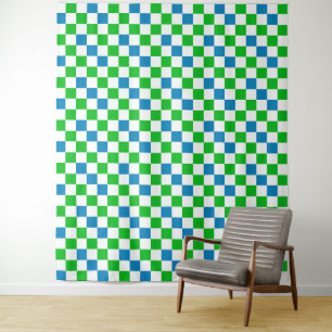 Tapete De Parede Desenho Xadrez Azul Branco Verde