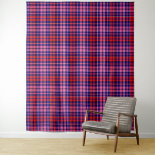 Tapete De Parede Desenho Xadrez Escocês Azul Marinho Vermelho Rosa