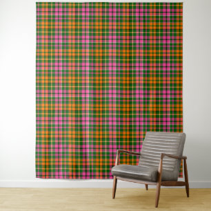 Tapete De Parede Desenho Xadrez Escocês Listrado Verde Rosa Laranja