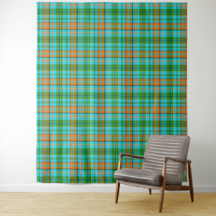 Tapete De Parede Desenho Xadrez Tartan Laranja Azul Verde