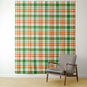 Tapete De Parede Desenho Xadrez Tartan Laranja Verde Branco