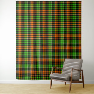 Tapete De Parede Desenho Xadrez Tartan Preto Laranja Verde
