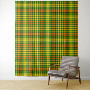 Tapete De Parede Desenho Xadrez Tartan Verde Amarelo Laranja 