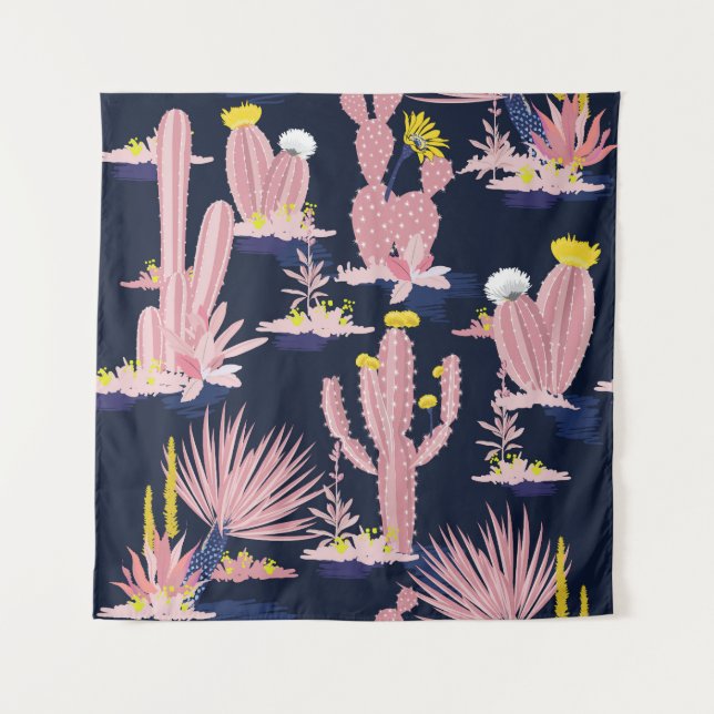 Tapete De Parede Deserto Chic: Pastel Cactus Bloom (Frente)