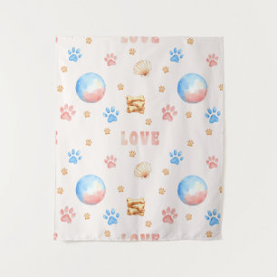 Tapete De Parede Design de Aquarela "LOVE" com impressões de pata d