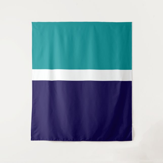 Tapete De Parede Design de Bloco de Cor Azul Branco Teal (Frente)