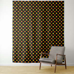 Tapete De Parede Design de Bolinhas Amarelas Laranja em Fundo Preto
