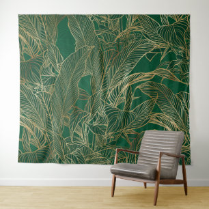 Tapete De Parede Design de Botânica da Dourada Folhagem Verde Mode