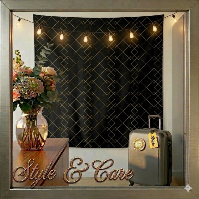 Tapete De Parede Design de Caixa Geométrica Dourada com Preto Elega (Stylish Gold Geometric Box Design Black Tapestry)